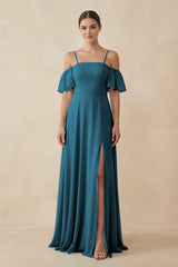 Off - the - Shoulder A - Line Chiffon Bridesmaid Dress in Dark Teal - KISS BRIDAL Bridesmaid Dresses