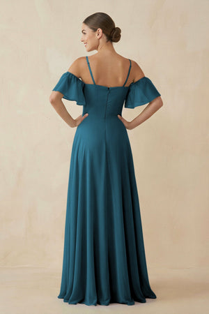 Off - the - Shoulder A - Line Chiffon Bridesmaid Dress in Dark Teal - KISS BRIDAL Bridesmaid Dresses