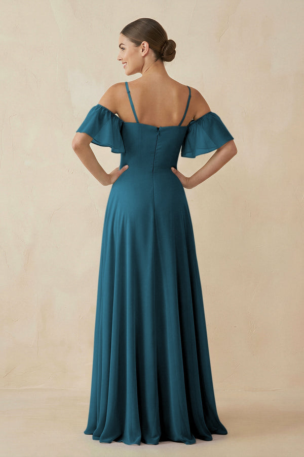 Off - the - Shoulder A - Line Chiffon Bridesmaid Dress in Dark Teal - KISS BRIDAL Bridesmaid Dresses