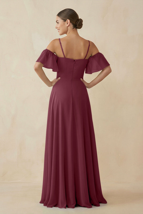 Off-the-Shoulder A-Line Chiffon Bridesmaid Dress in Desert Rose (2) | KISSBRIDAL