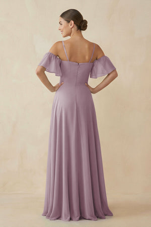 Off - the - Shoulder A - Line Chiffon Bridesmaid Dress in Dusk - KISS BRIDAL Bridesmaid Dresses