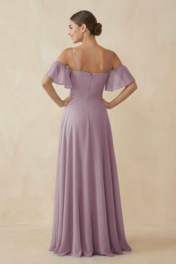 Off - the - Shoulder A - Line Chiffon Bridesmaid Dress in Dusk - KISS BRIDAL Bridesmaid Dresses