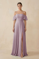 Off - the - Shoulder A - Line Chiffon Bridesmaid Dress in Dusk - KISS BRIDAL Bridesmaid Dresses