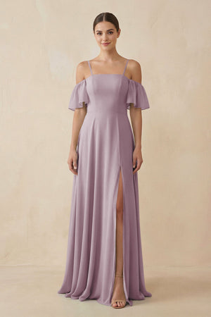 Off - the - Shoulder A - Line Chiffon Bridesmaid Dress in Dusk - KISS BRIDAL Bridesmaid Dresses
