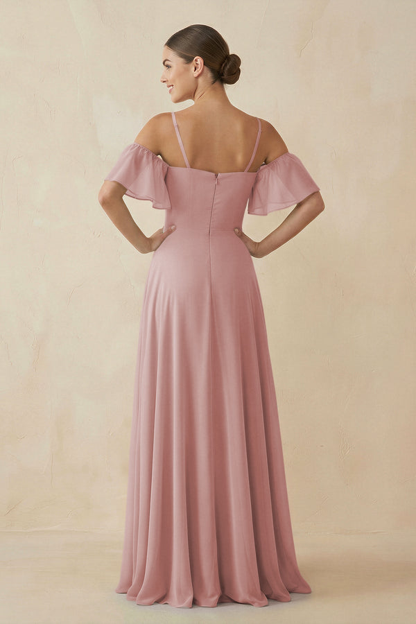 Off - the - Shoulder A - Line Chiffon Bridesmaid Dress in Dusty Rose - KISS BRIDAL Bridesmaid Dresses