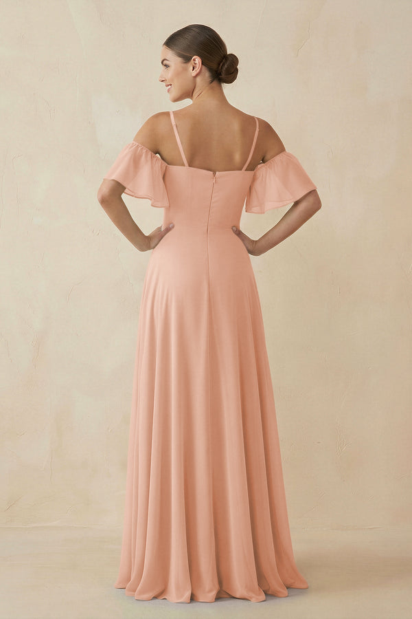 Off - the - Shoulder A - Line Chiffon Bridesmaid Dress in English Rose - SHE IS ME Bridesmaid Dresses