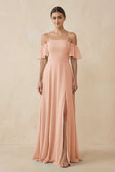Off - the - Shoulder A - Line Chiffon Bridesmaid Dress in English Rose - SHE IS ME Bridesmaid Dresses