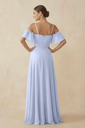 Off - the - Shoulder A - Line Chiffon Bridesmaid Dress in Ice - KISS BRIDAL Bridesmaid Dresses