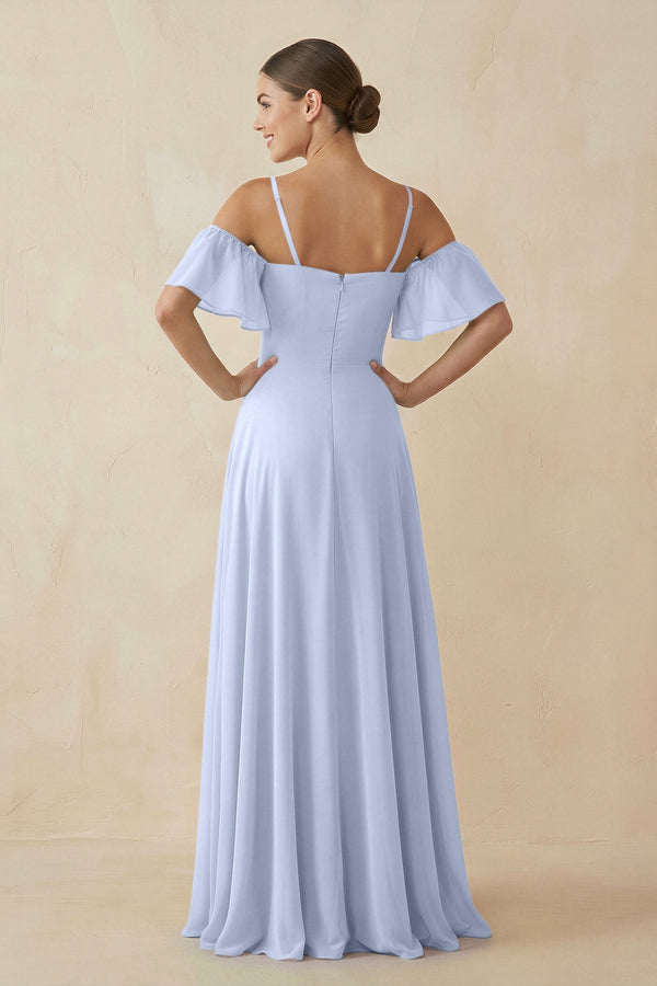 Off - the - Shoulder A - Line Chiffon Bridesmaid Dress in Ice - KISS BRIDAL Bridesmaid Dresses