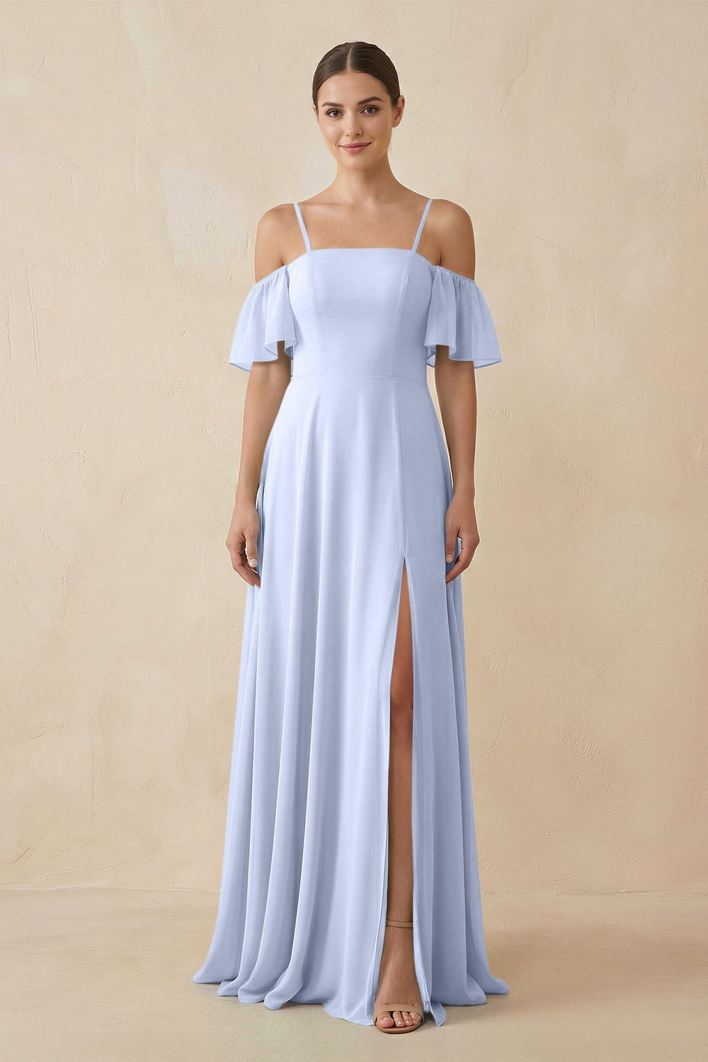 Off - the - Shoulder A - Line Chiffon Bridesmaid Dress in Ice - KISS BRIDAL Bridesmaid Dresses