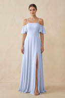 Off - the - Shoulder A - Line Chiffon Bridesmaid Dress in Ice - KISS BRIDAL Bridesmaid Dresses