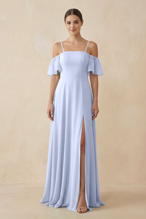 Off - the - Shoulder A - Line Chiffon Bridesmaid Dress in Ice - KISS BRIDAL Bridesmaid Dresses