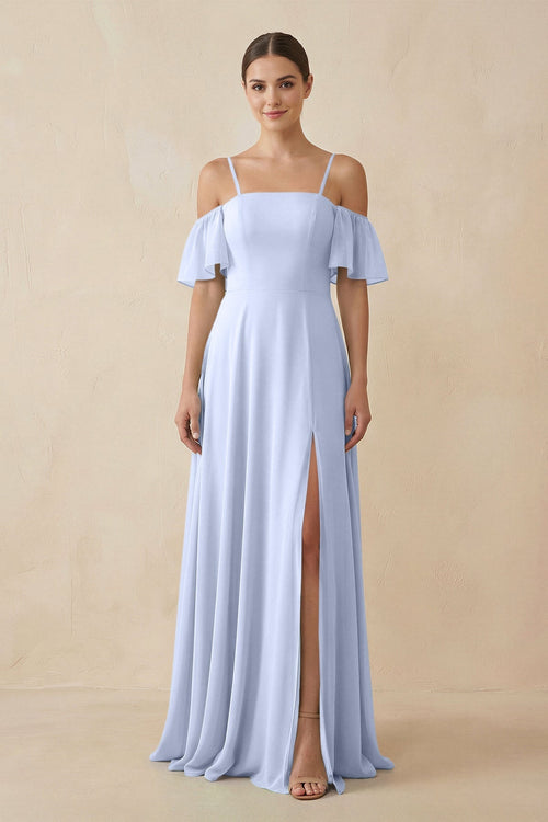 Off - the - Shoulder A - Line Chiffon Bridesmaid Dress in Ice - KISS BRIDAL Bridesmaid Dresses
