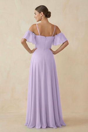 Off - the - Shoulder A - Line Chiffon Bridesmaid Dress in Lavender - KISS BRIDAL Bridesmaid Dresses