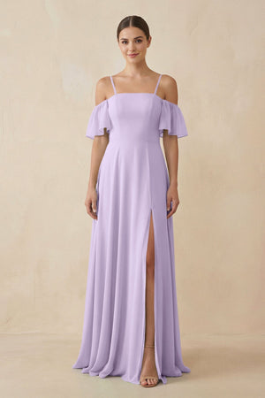 Off - the - Shoulder A - Line Chiffon Bridesmaid Dress in Lavender - KISS BRIDAL Bridesmaid Dresses