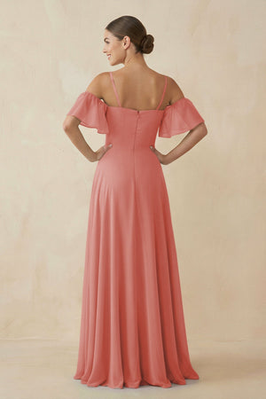 Off - the - Shoulder A - Line Chiffon Bridesmaid Dress in Mulberry - KISS BRIDAL Bridesmaid Dresses