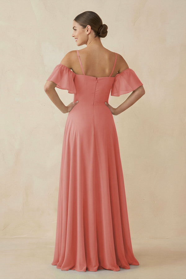 Off - the - Shoulder A - Line Chiffon Bridesmaid Dress in Mulberry - KISS BRIDAL Bridesmaid Dresses