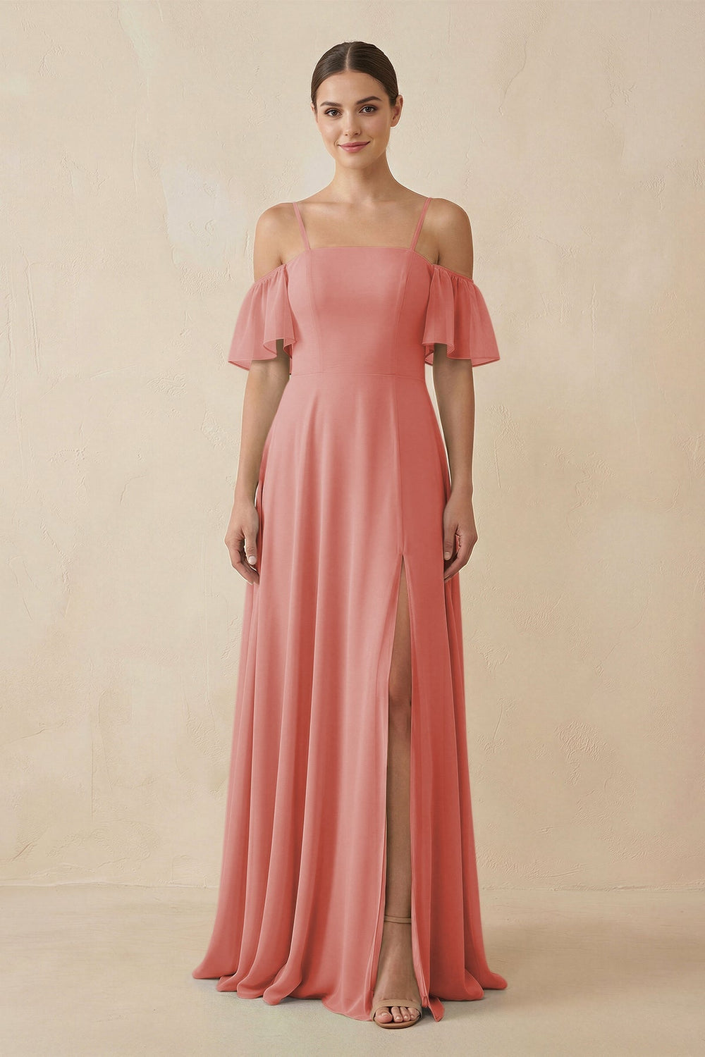 Off - the - Shoulder A - Line Chiffon Bridesmaid Dress in Mulberry - KISS BRIDAL Bridesmaid Dresses