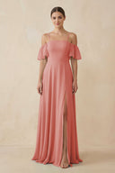 Off - the - Shoulder A - Line Chiffon Bridesmaid Dress in Mulberry - KISS BRIDAL Bridesmaid Dresses