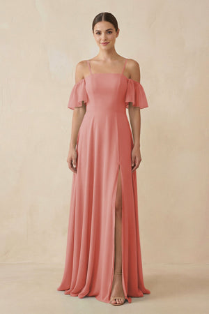 Off - the - Shoulder A - Line Chiffon Bridesmaid Dress in Mulberry - KISS BRIDAL Bridesmaid Dresses