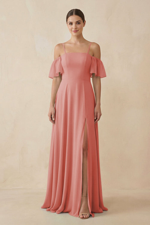 Off - the - Shoulder A - Line Chiffon Bridesmaid Dress in Mulberry - KISS BRIDAL Bridesmaid Dresses