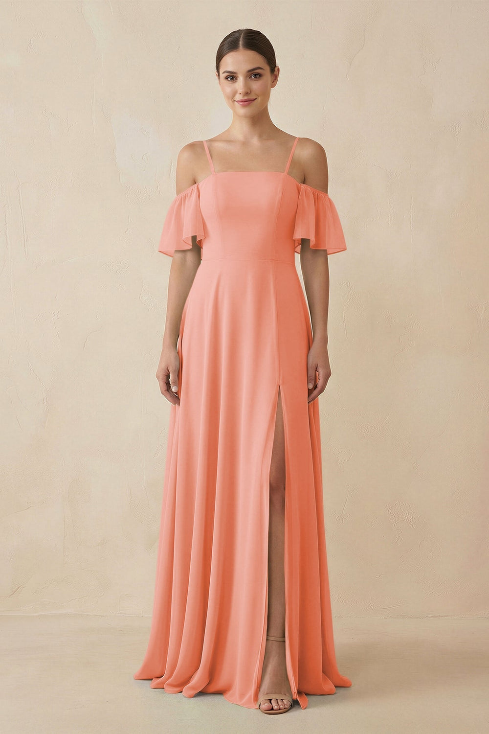 Off - the - Shoulder A - Line Chiffon Bridesmaid Dress in Rosette - KISS BRIDAL Bridesmaid Dresses