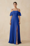 Off - the - Shoulder A - Line Chiffon Bridesmaid Dress in Royal Blue - KISS BRIDAL Bridesmaid Dresses