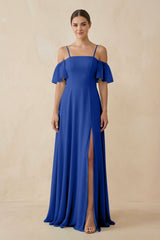 Off - the - Shoulder A - Line Chiffon Bridesmaid Dress in Royal Blue - KISS BRIDAL Bridesmaid Dresses