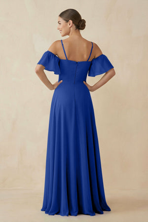 Off - the - Shoulder A - Line Chiffon Bridesmaid Dress in Royal Blue - KISS BRIDAL Bridesmaid Dresses