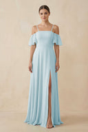 Off - the - Shoulder A - Line Chiffon Bridesmaid Dress in Sky Blue - KISS BRIDAL Bridesmaid Dresses