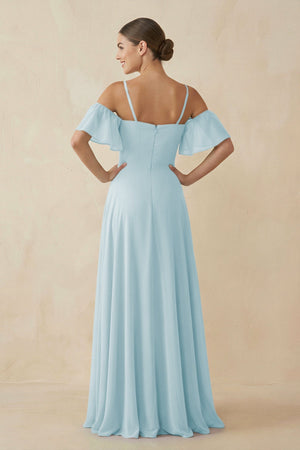 Off - the - Shoulder A - Line Chiffon Bridesmaid Dress in Sky Blue - KISS BRIDAL Bridesmaid Dresses
