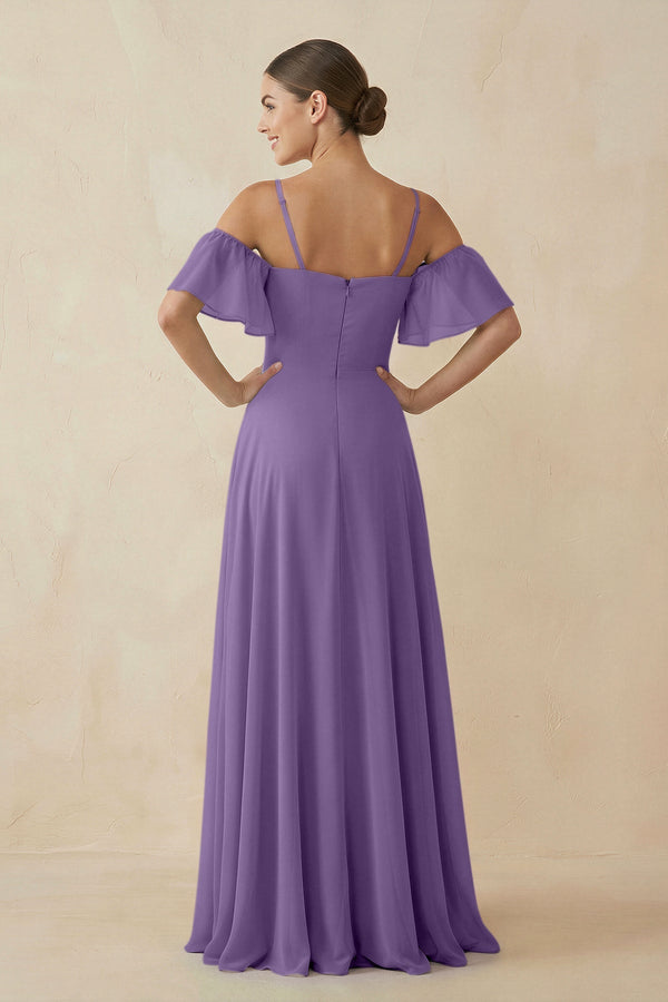 Off - the - Shoulder A - Line Chiffon Bridesmaid Dress in Tahiti - KISS BRIDAL Bridesmaid Dresses