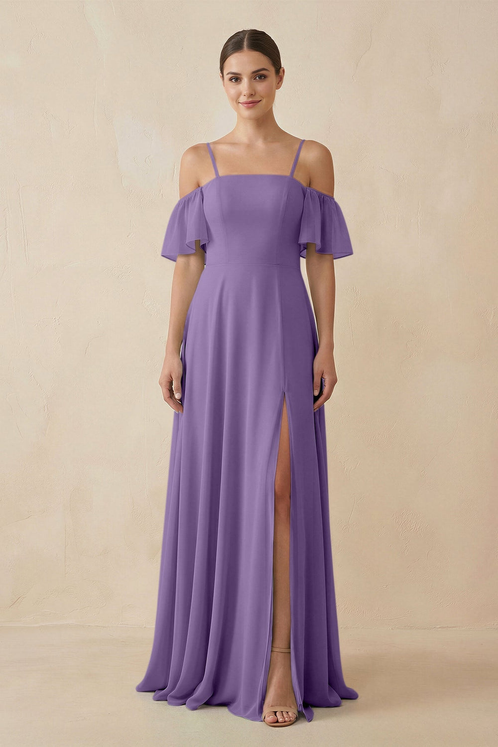 Off - the - Shoulder A - Line Chiffon Bridesmaid Dress in Tahiti - KISS BRIDAL Bridesmaid Dresses