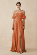 Off - the - Shoulder A - Line Chiffon Bridesmaid Dress in Terracotta - KISS BRIDAL Bridesmaid Dresses