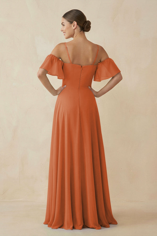 Off - the - Shoulder A - Line Chiffon Bridesmaid Dress in Terracotta - KISS BRIDAL Bridesmaid Dresses