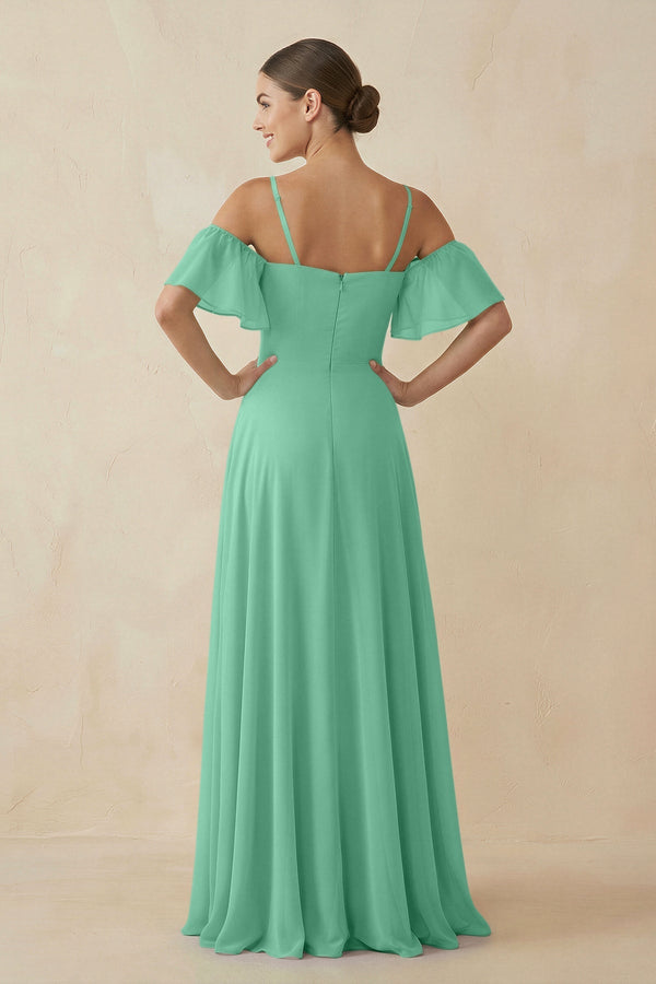 Off - the - Shoulder A - Line Chiffon Bridesmaid Dress in Turquoise - KISS BRIDAL Bridesmaid Dresses