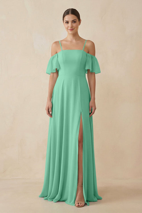 Off - the - Shoulder A - Line Chiffon Bridesmaid Dress in Turquoise - KISS BRIDAL Bridesmaid Dresses