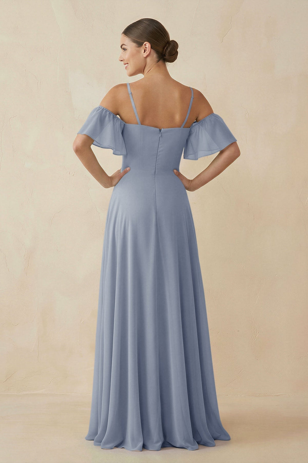 Off - the - Shoulder A - Line Chiffon Bridesmaid Dress in Twilight - KISS BRIDAL Bridesmaid Dresses
