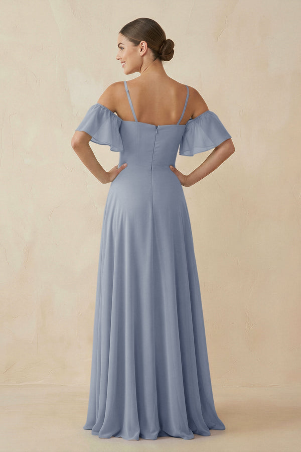 Off - the - Shoulder A - Line Chiffon Bridesmaid Dress in Twilight - KISS BRIDAL Bridesmaid Dresses