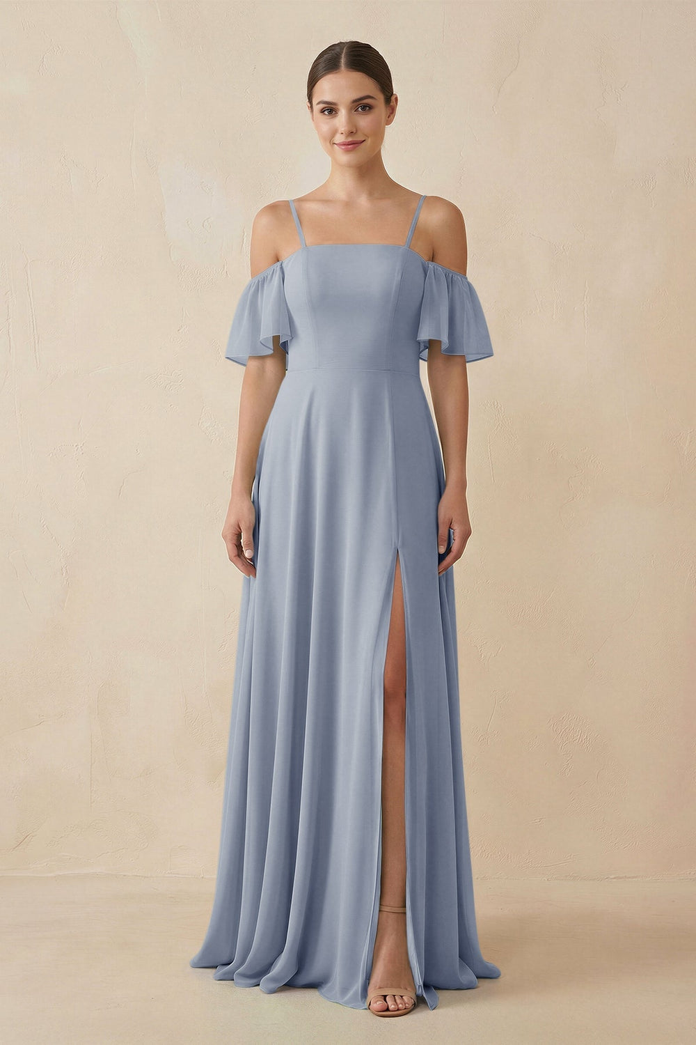 Off - the - Shoulder A - Line Chiffon Bridesmaid Dress in Twilight - KISS BRIDAL Bridesmaid Dresses