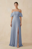 Off - the - Shoulder A - Line Chiffon Bridesmaid Dress in Twilight - KISS BRIDAL Bridesmaid Dresses