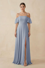 Off - the - Shoulder A - Line Chiffon Bridesmaid Dress in Twilight - KISS BRIDAL Bridesmaid Dresses