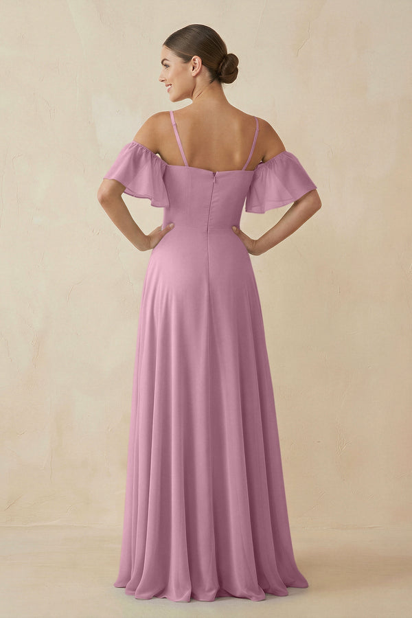 Off - the - Shoulder A - Line Chiffon Bridesmaid Dress in Vintage Mauve - KISS BRIDAL Bridesmaid Dresses