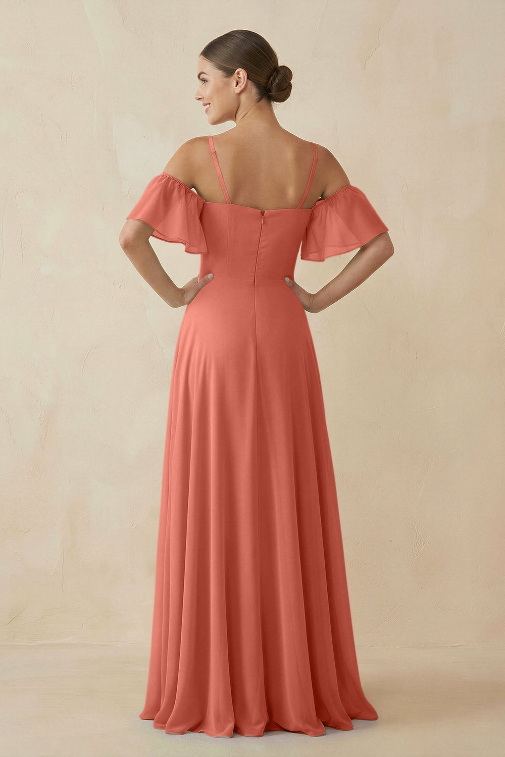 Off - the - Shoulder A - Line Chiffon Bridesmaid Dress in Wild Rose - KISS BRIDAL Bridesmaid Dresses