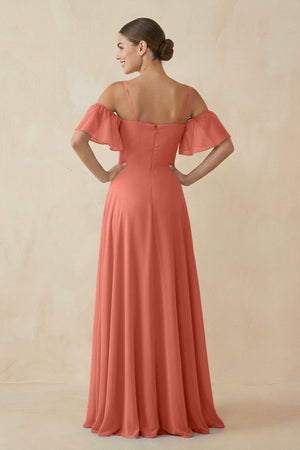 Off - the - Shoulder A - Line Chiffon Bridesmaid Dress in Wild Rose - KISS BRIDAL Bridesmaid Dresses
