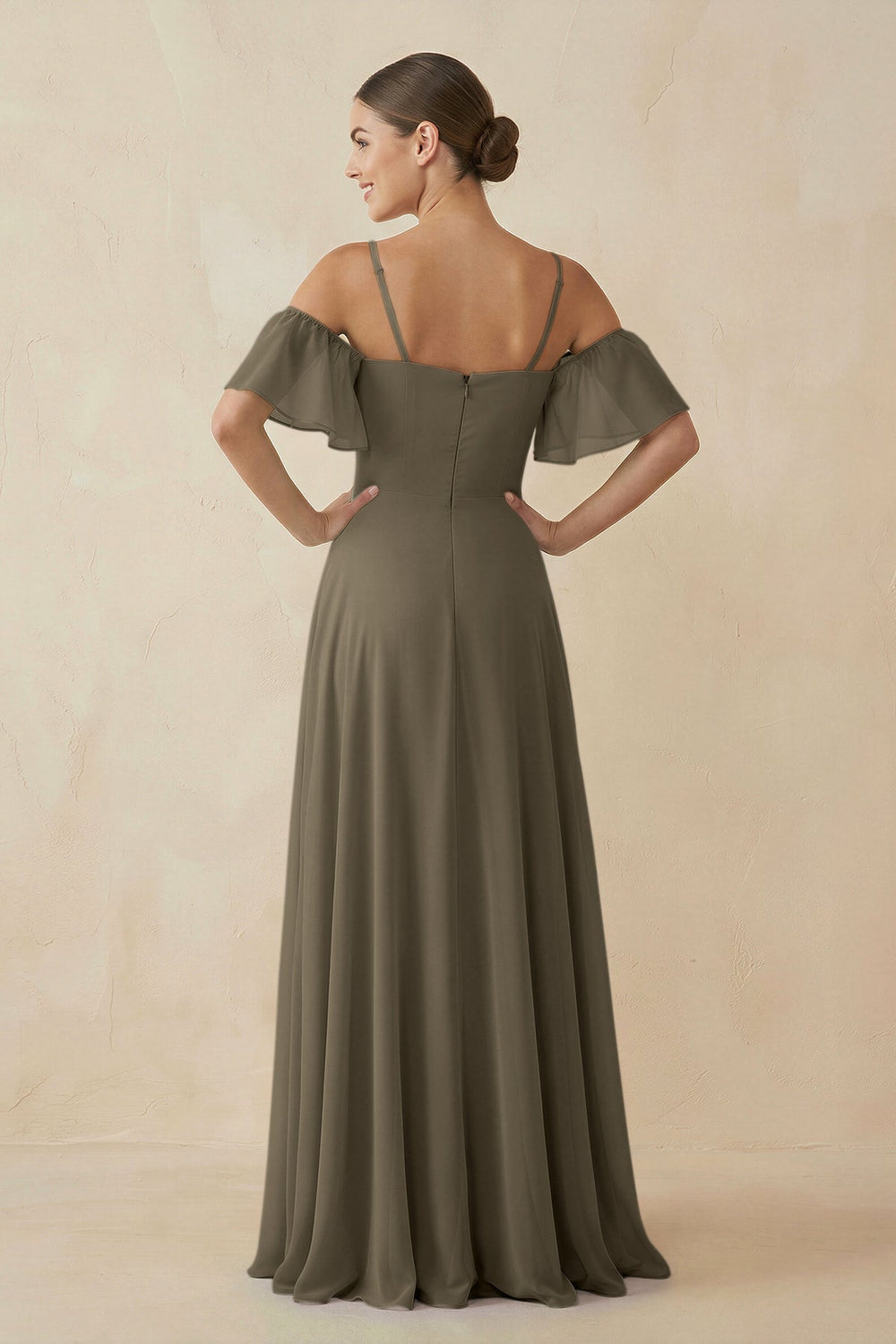 Off - the - Shoulder A - Line Chiffon Bridesmaid Dress in Willow Green - KISS BRIDAL Bridesmaid Dresses