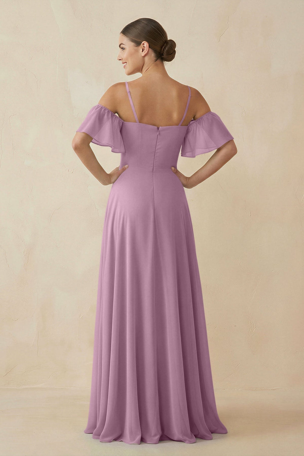 Off - the - Shoulder A - Line Chiffon Bridesmaid Dress in Wisteria - KISS BRIDAL Bridesmaid Dresses
