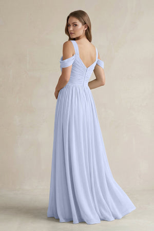 Off - the - Shoulder A - Line Chiffon Bridesmaid Dress With Slit in Ice - SHE IS ME Bridesmaid Dresses