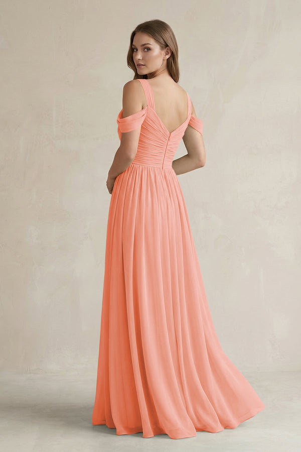Off - the - Shoulder A - Line Chiffon Bridesmaid Dress With Slit in Rosette - SHE IS ME Bridesmaid Dresses