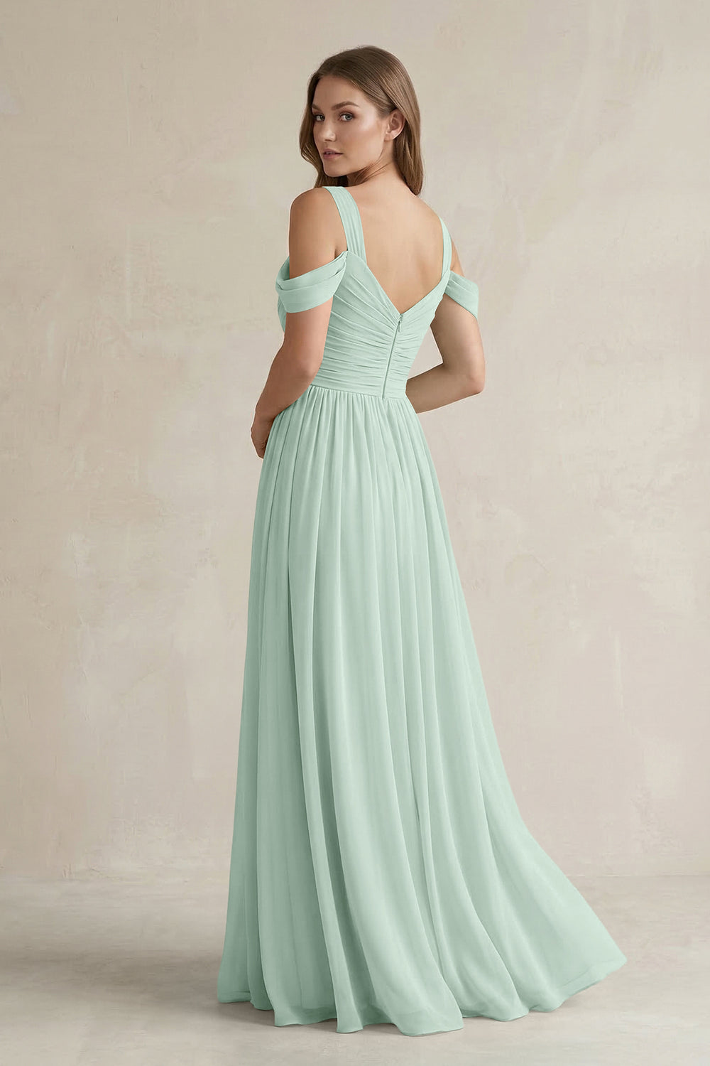 Off-the-Shoulder A-Line Chiffon Bridesmaid Dress With Slit in Sage